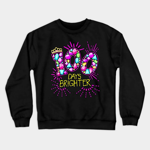 100 Days Brighter Teacher Girls 100 Days Of School Diamond Crewneck Sweatshirt by Aleem James